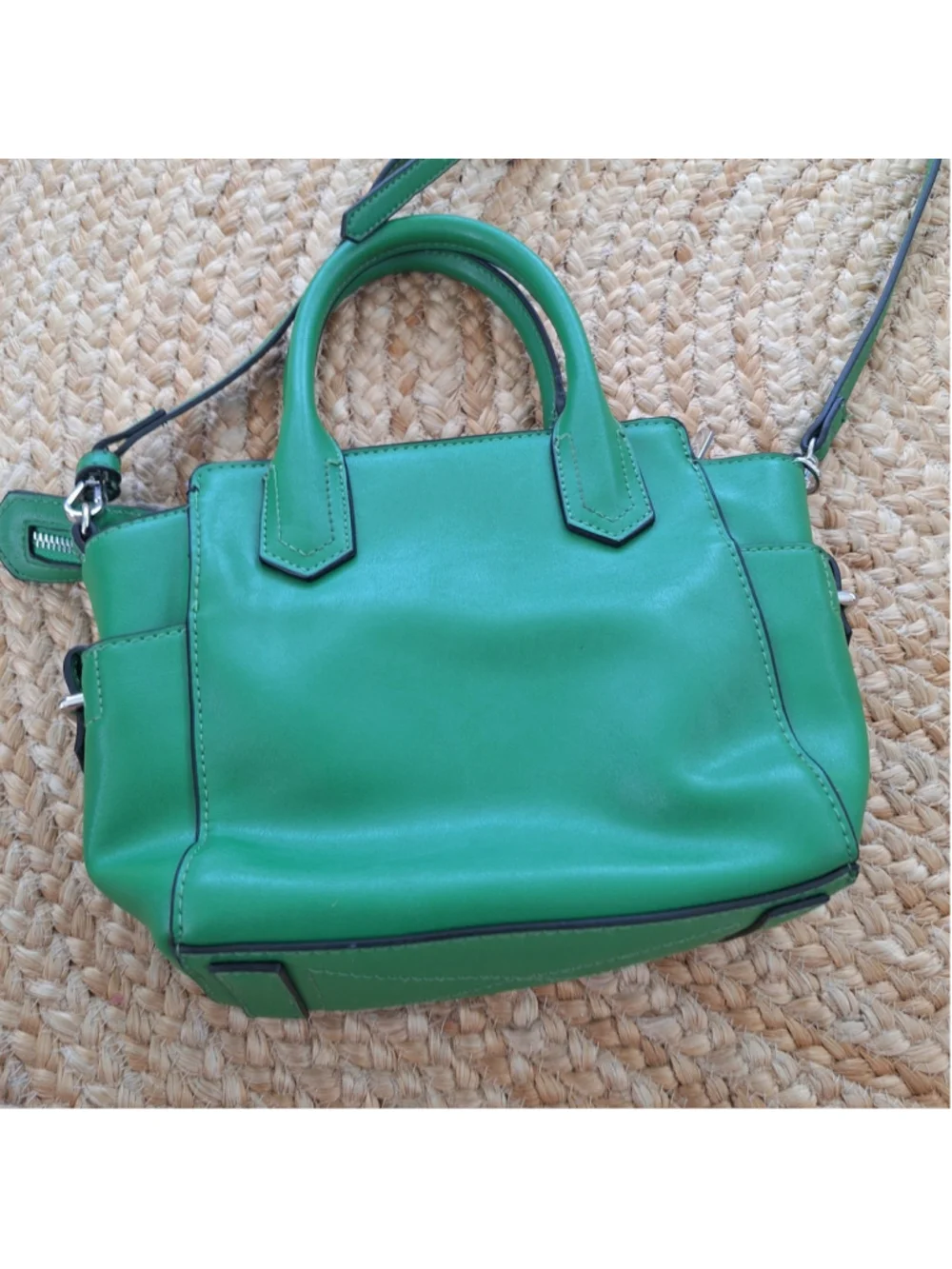 REED Satchel Purse Bag Kelly Green Double Handles Zip Closure Shoulder Strap